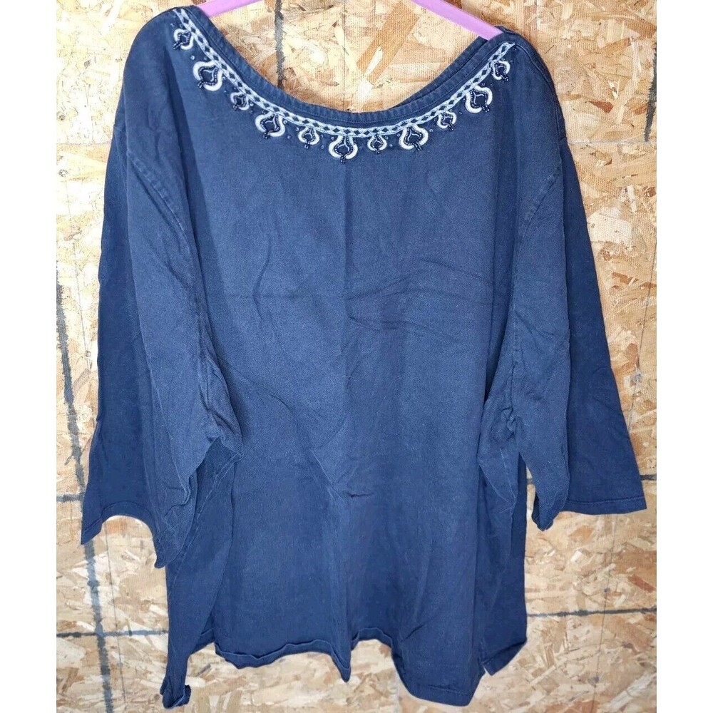 Liz & Me Womens Embroidered & Beaded Top. Black. 5x (33/36)